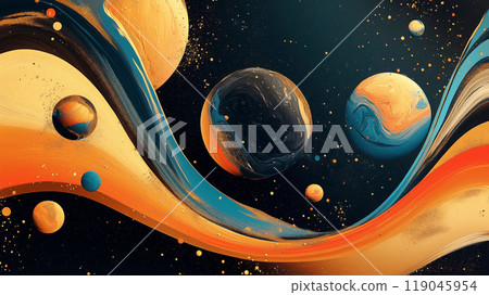 Beautiful golden sand paint abstract universe galaxy illustration 119045954