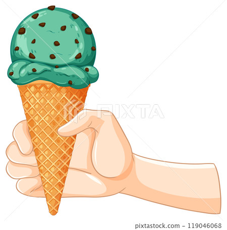Hand Holding Mint Chocolate Ice Cream 119046068