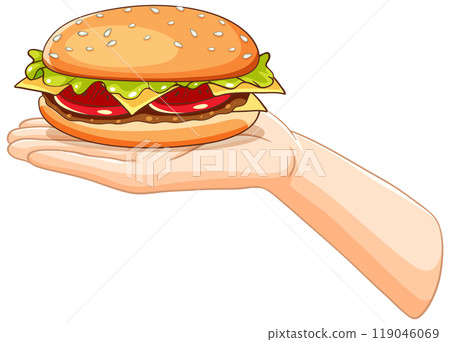 Hand Holding a Delicious Burger 119046069