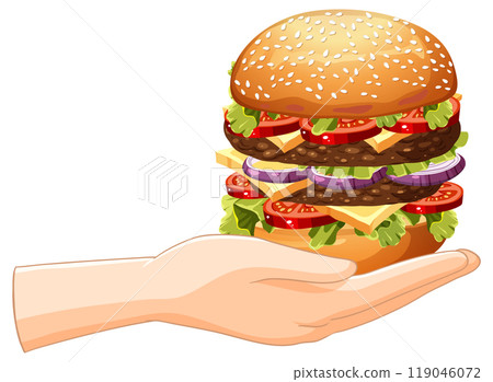 Hand Holding a Delicious Burger 119046072