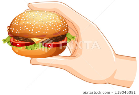 Hand Holding a Delicious Burger 119046081