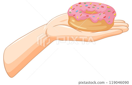 Hand Holding a Pink Frosted Donut Hand Holding a Pink Frosted Donut 119046090