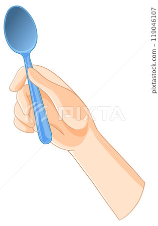 Hand Holding a Blue Spoon Hand Holding a Blue Spoon 119046107