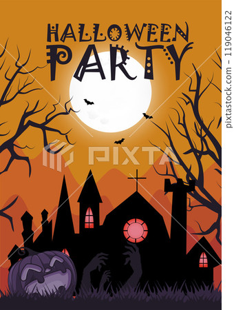 Cartoon halloween pumpkin lantern vector illustration poster Cartoon halloween pumpkin lantern vector illustration poster 119046122