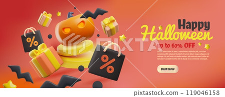 3D Halloween discount flyer for autumn celebrations. 119046158