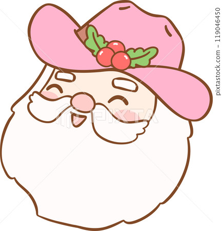 retro Cowboy Christmas Santa with pink hat  face smile 119046450
