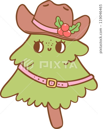 Retro Cowboy Christmas tree with hat 119046465