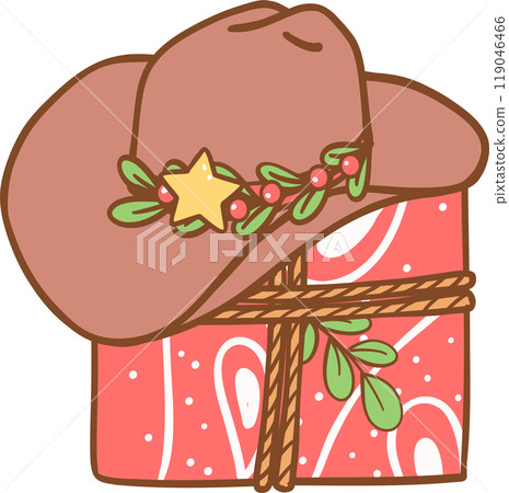Retro Cowboy Christmas present gift box with hat 119046466