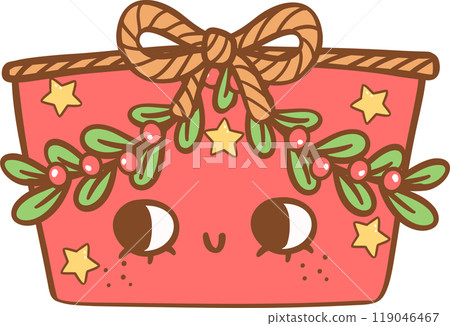 Retro Cowboy Christmas red present gift box 119046467