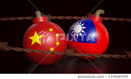 The Chinese and Taiwan on bomb for business concept 3d rendering. The Chinese and Taiwan on bomb for business concept 3d rendering. 119046509