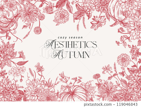 Floral frame. Pumpkins and flowers. Floral frame. Pumpkins and flowers. 119046843