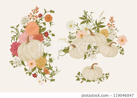 Set with three pumpkin arrangements 119046847