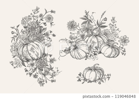 Pumpkin and flower set 119046848