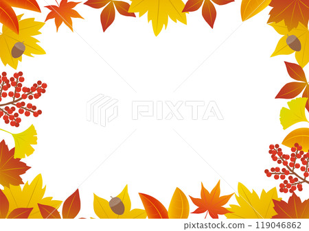 Illustration of a frame with autumn leaves in landscape format 119046862