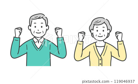 一位老年男女用雙手握拳的上半身插圖 119046937