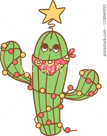 retro Cowboy Christmas Cactus decorated cartoon character 119046993