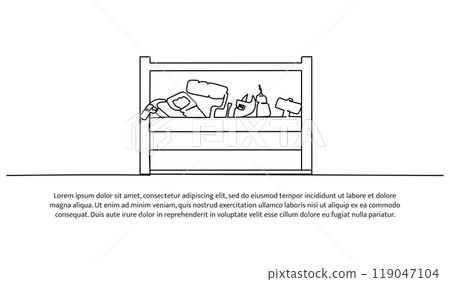One line continuous of contractor equipment. Minimalist style vector illustration in white background. One line continuous of contractor equipment. Minimalist style vector illustration in white background. 119047104