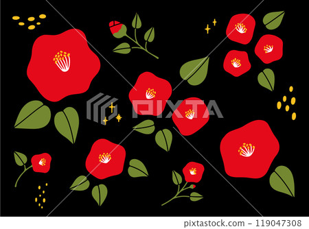 Red camellia illustration set 119047308