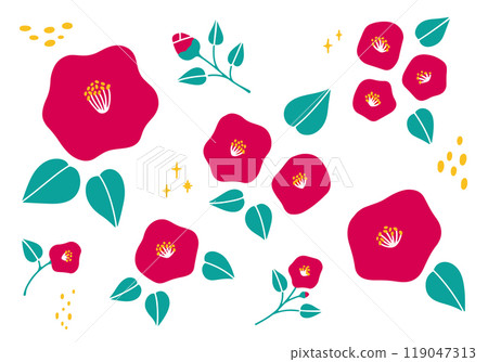 Pink camellia illustration set Pink camellia illustration set 119047313