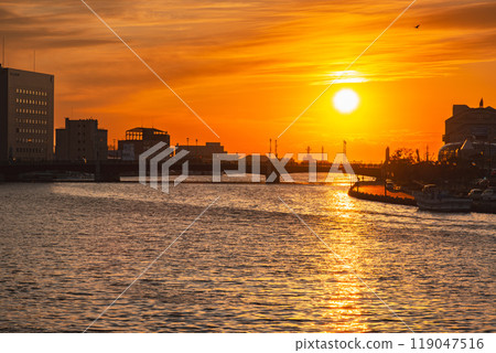 Sunset of Kushiro River 119047516