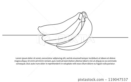 Banana one continuous line design. Fruits symbol design concept. Decorative elements drawn on a white background. Banana one continuous line design. Fruits symbol design concept. Decorative elements drawn on a white background. 119047537