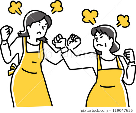 兩個憤怒的女人握著拳頭 兩個憤怒的女人握著拳頭 119047636
