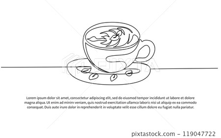 Coffee drink one continuous line design. Decorative elements drawn on a white background. Coffee drink one continuous line design. Decorative elements drawn on a white background. 119047722