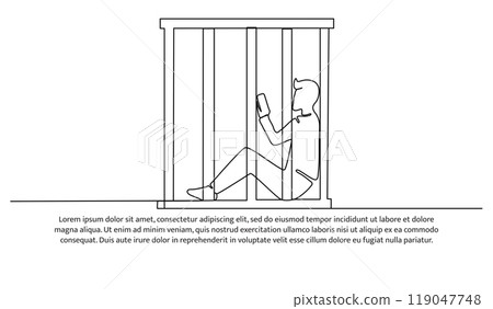 Continuous line design of the influence of mobile phones limiting human life. Decorative elements drawn on a white background. Continuous line design of the influence of mobile phones limiting human life. Decorative elements drawn on a white background. 119047748