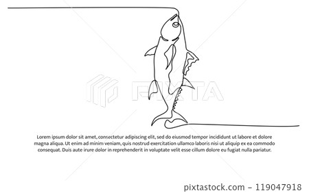 One continuous line of fish. Tuna line drawing. Minimalist style vector illustration on white background. 119047918