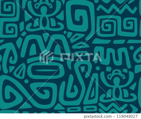 Tiki seamless pattern. Aztec textile print.Geometric, vector background. Suitable for printing on fabric and paper, for Hawaiian parties. Tiki seamless pattern. Aztec textile print.Geometric, vector background. Suitable for printing on fabric and paper, for Hawaiian parties. 119048027