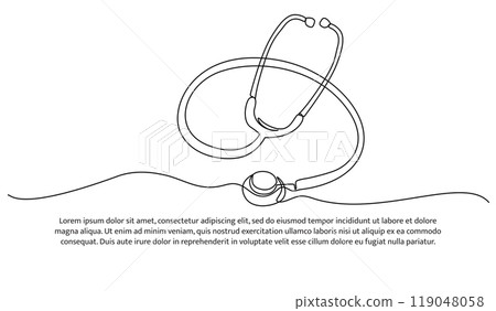 Stethoscope one continuous line design. Decorative elements drawn on a white background. 119048058