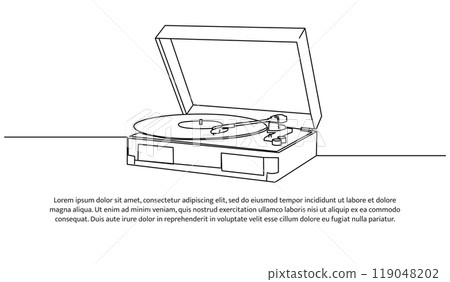Retro music player turntable one continuous line design. Decorative elements drawn on a white background. 119048202