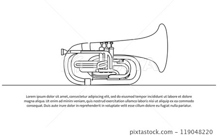 Trumpet one continuous line design. Decorative elements drawn on a white background. 119048220