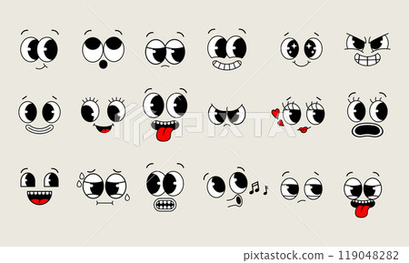 Funny retro 50s cartoon mascot characters funny faces collection 119048282