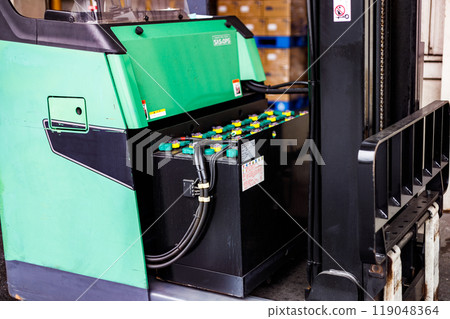 Reach forklift battery fluid inspection 119048364