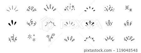 Line confetti exclamation icon elements. Hand drawn confetti explosion burst ray shine line icon illustration. Spark exclamation emphasis ray twinkle starburst decoration. Vector Line confetti exclamation icon elements. Hand drawn confetti explosion burst ray shine line icon illustration. Spark exclamation emphasis ray twinkle starburst decoration. Vector 119048548