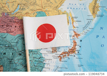 Bangkok, Thailand December 7, 2023, Japan flag on world map. 119048734