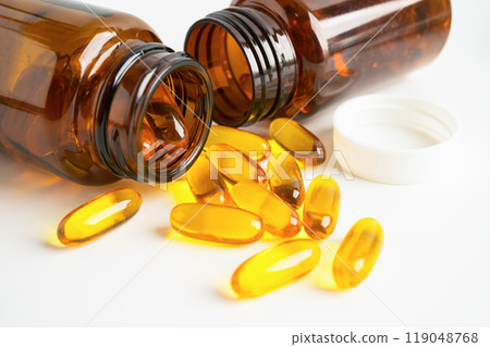 Fish oil Omega 3 capsules vitamin with EPA and DHA isolated on white background. 119048768