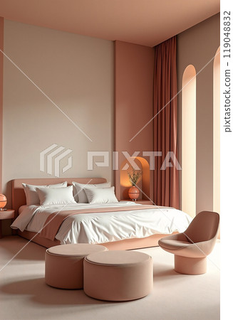 Cozy modern bedroom with natural light and soft colors 119048832