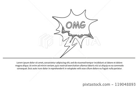 One continuous line design of simple OMG word speech bubble. Decorative elements drawn on a white background. 119048893