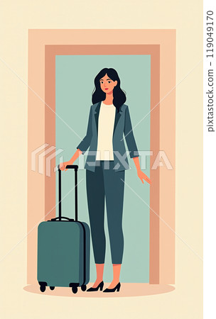 Traveler with luggage standing in hotel lobby  Traveler with luggage standing in hotel lobby  119049170
