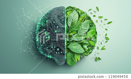 Split brain concept, nature and technology. 119049458