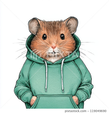 Hamster in a green hoodie, white isolated background 119049690