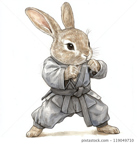 Karate rabbit with determined stance. 119049710