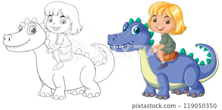 Child Riding a Friendly Dinosaur Child Riding a Friendly Dinosaur 119050350