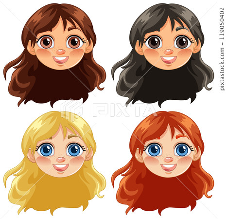 Diverse Smiling Girl Faces Diverse Smiling Girl Faces 119050402