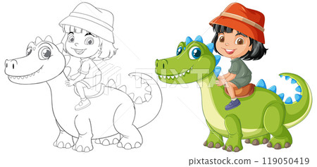 Kid Riding a Friendly Dinosaur 119050419