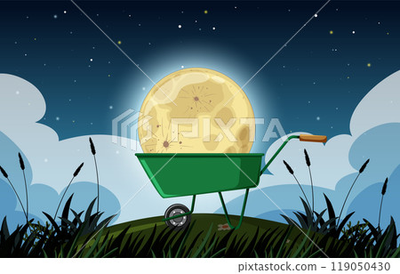 Moon in a Wheelbarrow Under Stars 119050430