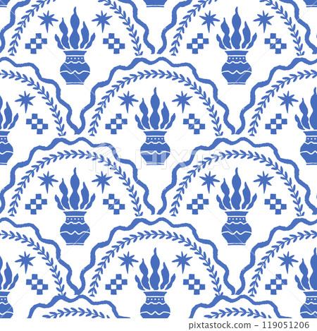 Blue Ornamental Vase Seamless Pattern Blue Ornamental Vase Seamless Pattern 119051206