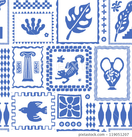 Blue Framed Objects Seamless Pattern Blue Framed Objects Seamless Pattern 119051207